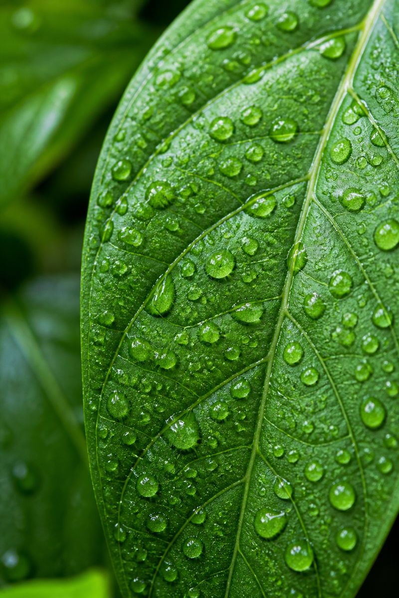 Fresh green leaf with water droplets